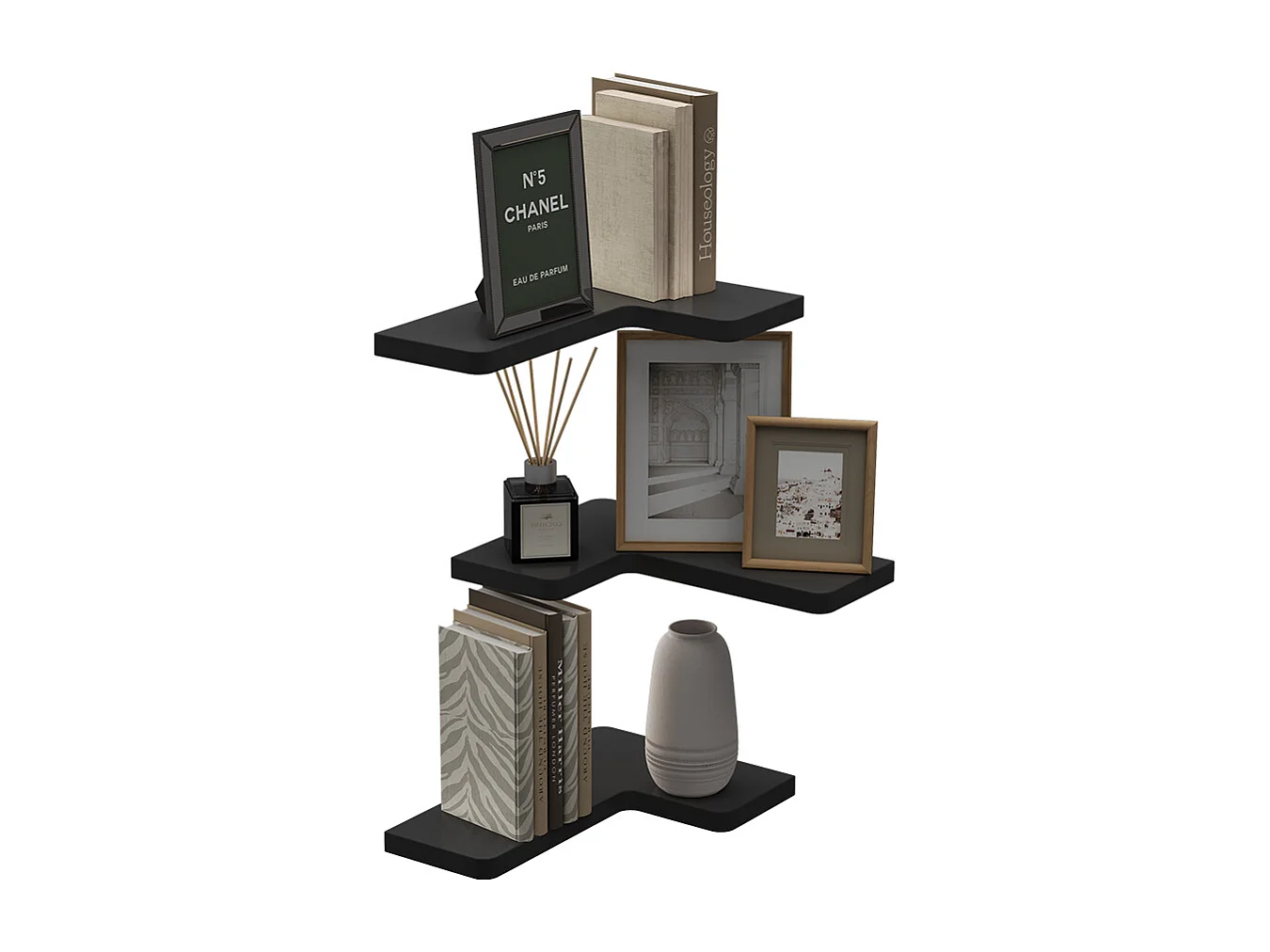Corner shelf black 40.5x28.5x2.5 curva