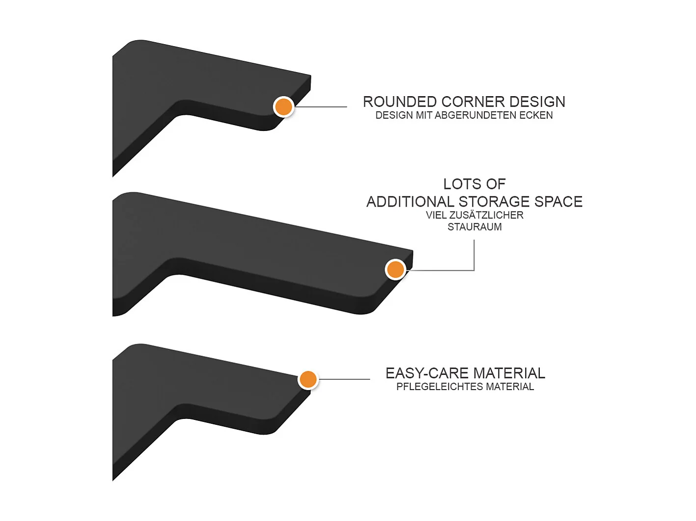 Corner shelf black 40.5x28.5x2.5 curva