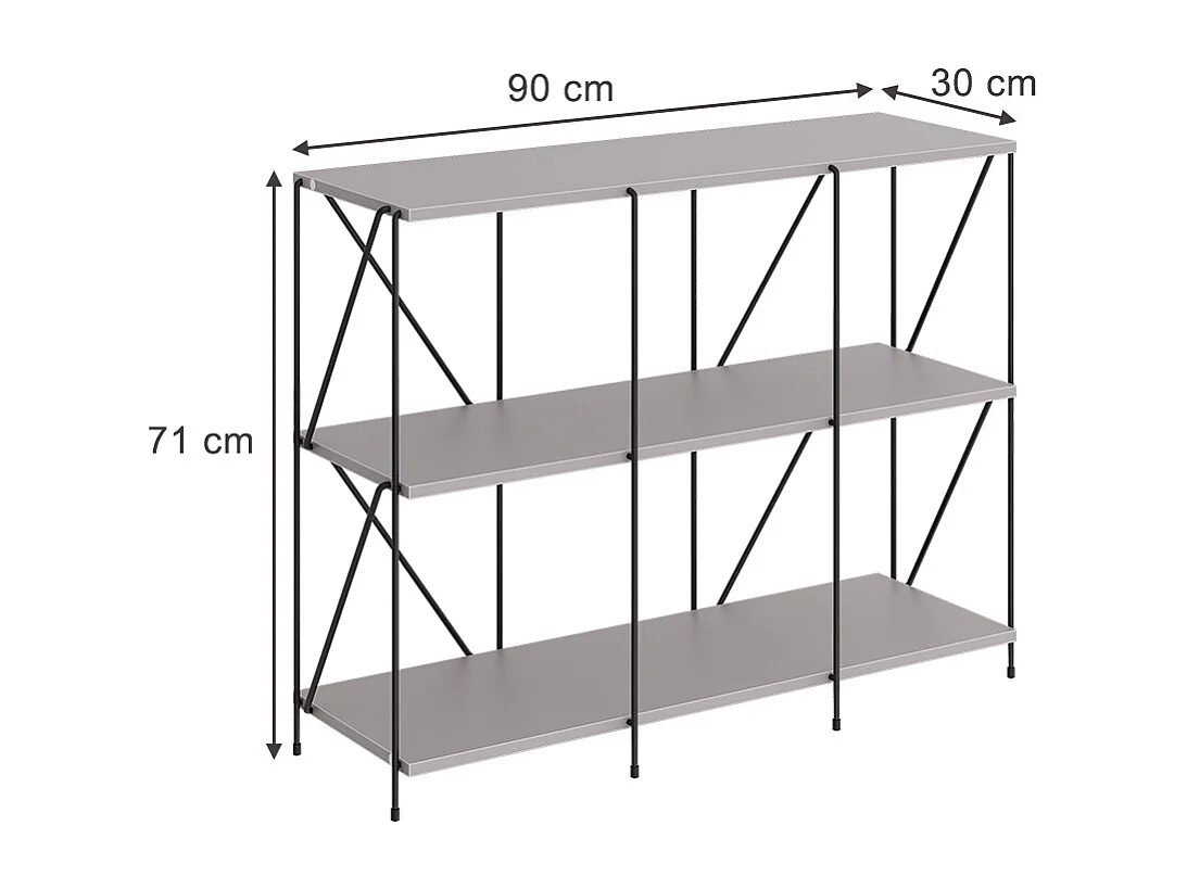 Bücherregal greige/schwarz 90x30x71 ravix