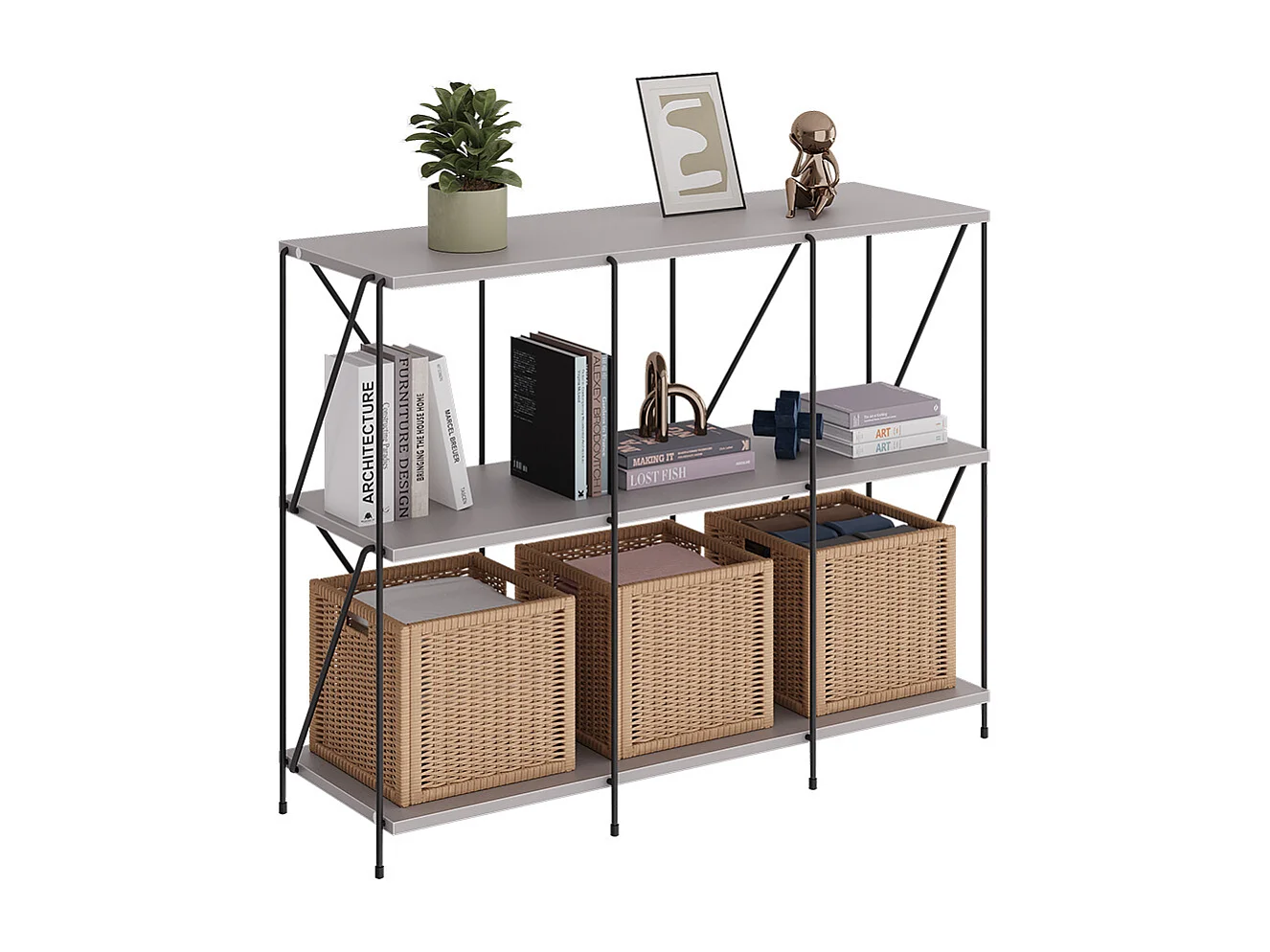 Bücherregal greige/schwarz 90x30x71 ravix