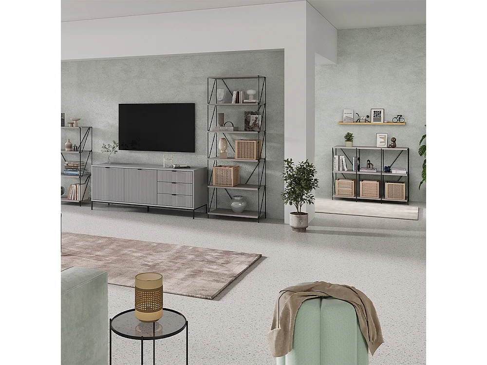 Bücherregal greige/schwarz 90x30x71 ravix