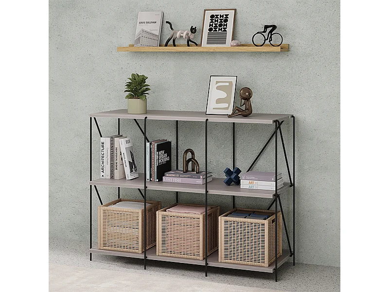 Bücherregal greige/schwarz 90x30x71 ravix