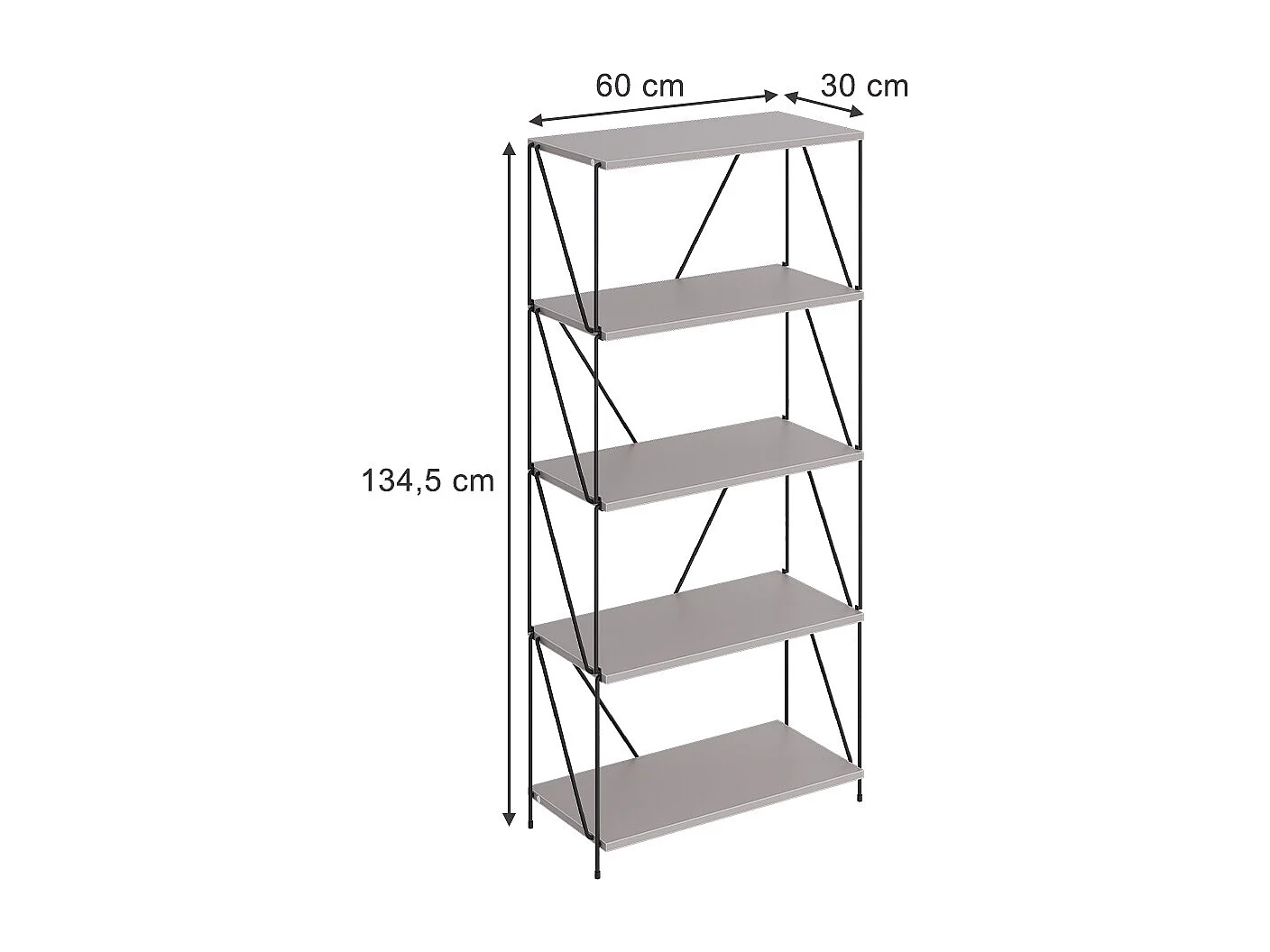 Bücherregal greige/schwarz 60x30x134.5 ravix