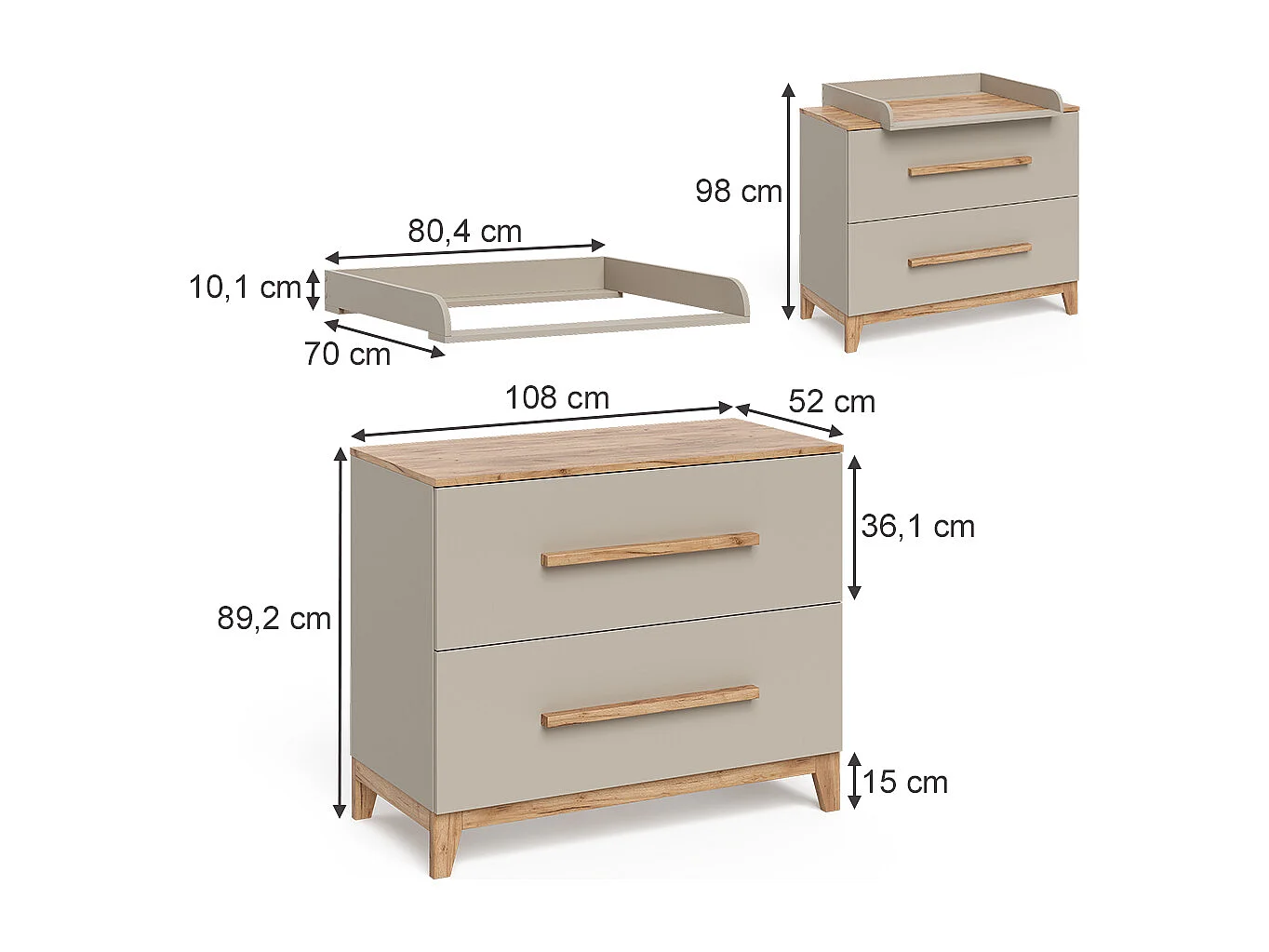 Changing table cashmere/artisan 108x70x98 malia