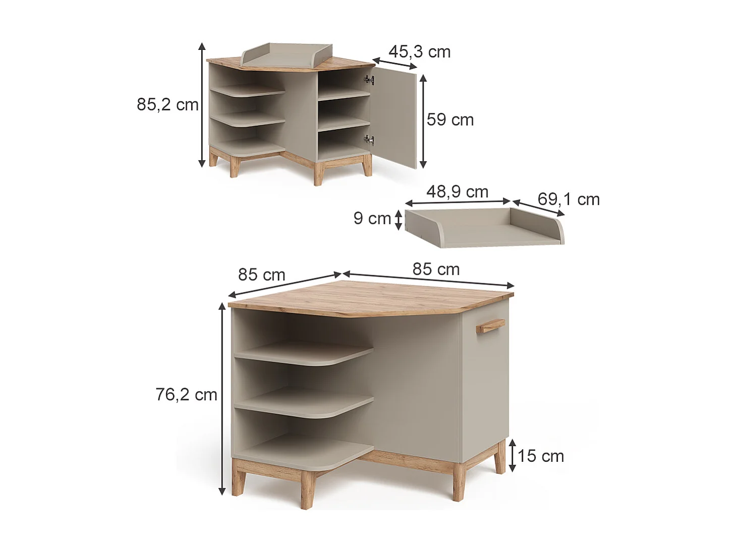 Changing table cashmere/artisan 85x85x85.2 malia