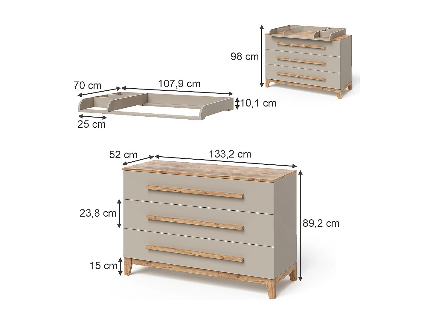 Verschoontafel kasjmier eik 133.2x70x98 malia
