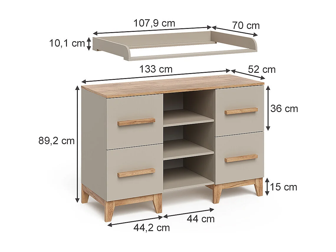 Changing table cashmere/artisan 133x70x98 malia