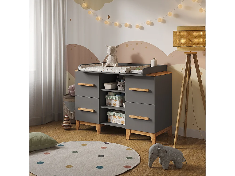 Table à langer gris/artisan 133x70x98 malia