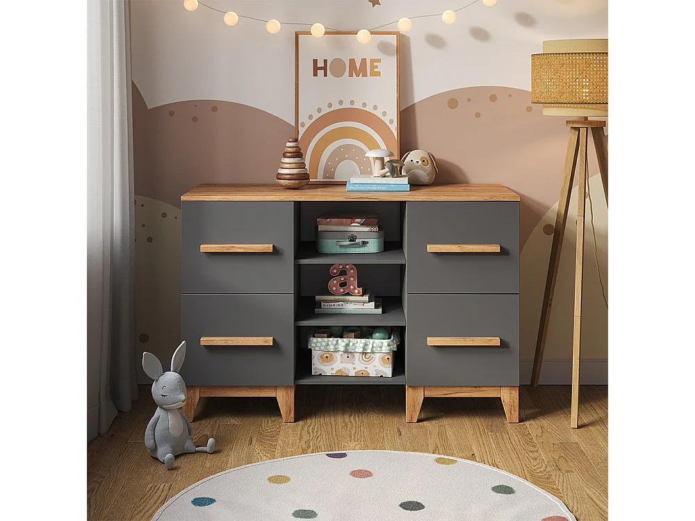 Table à langer gris/artisan 133x70x98 malia