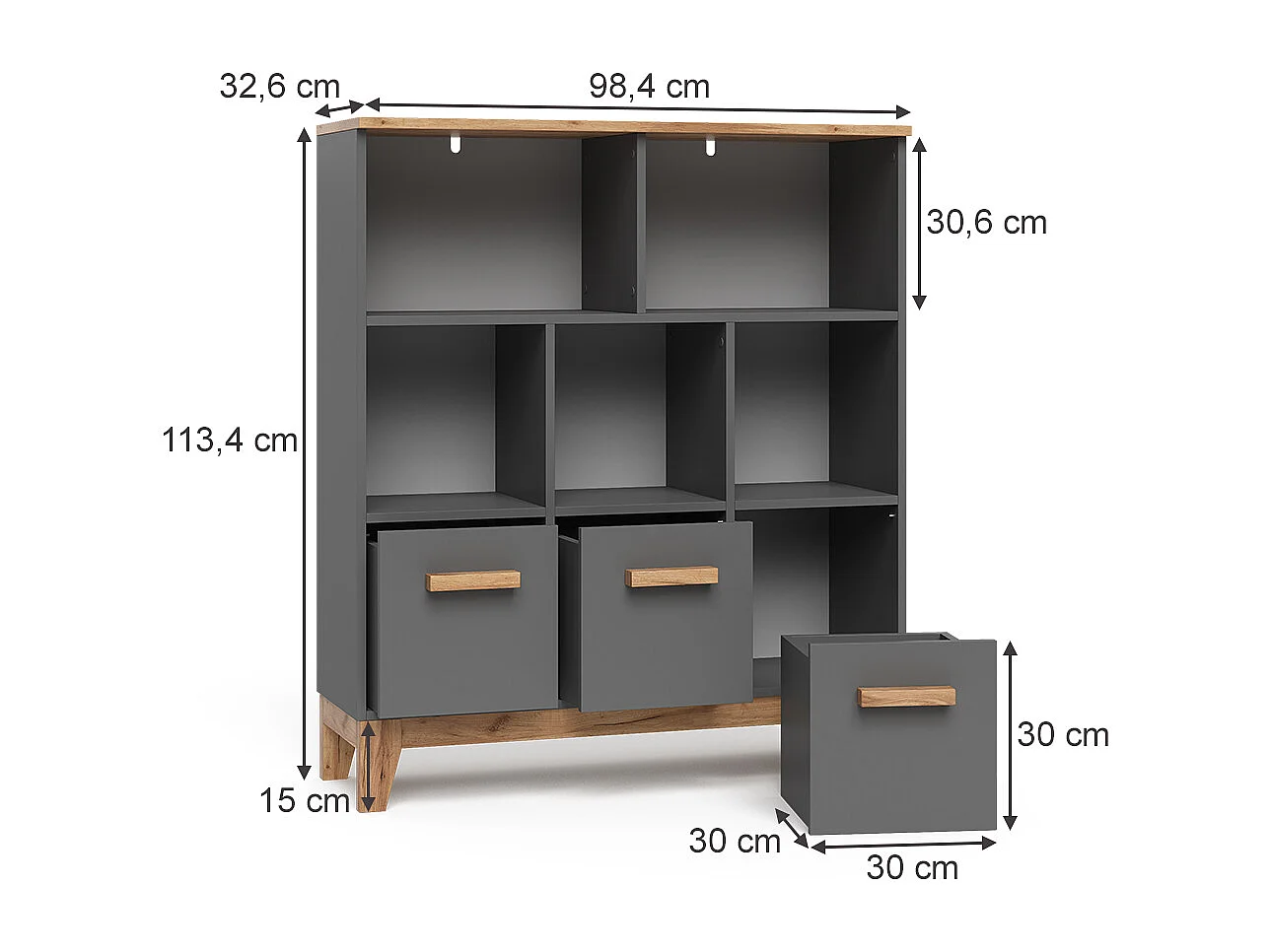 Kinderregal grau/artisan 98.4x32.6x113.4 malia