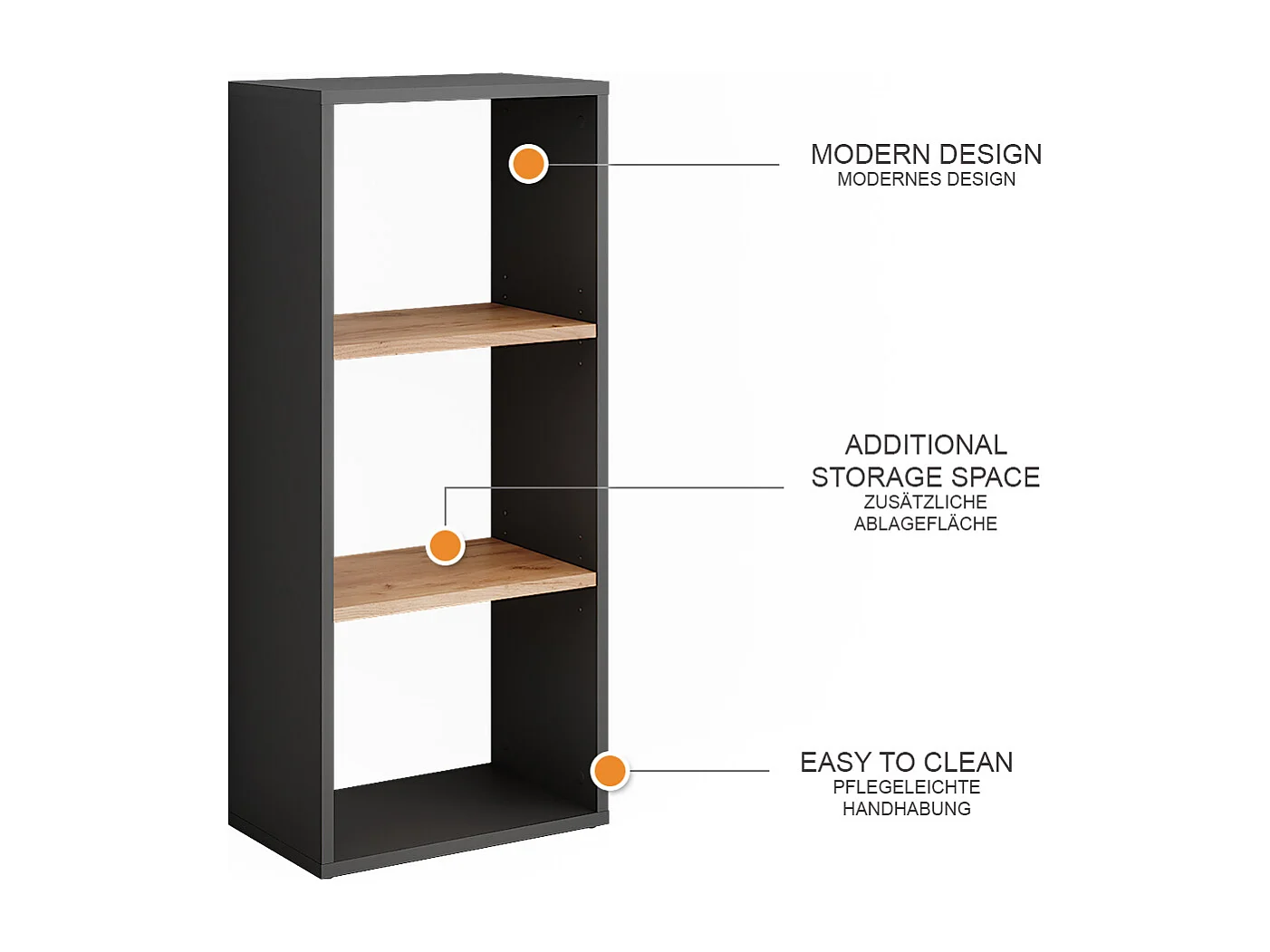 Standregal anthrazit/goldkraft eiche 40x24x90.5 orlando