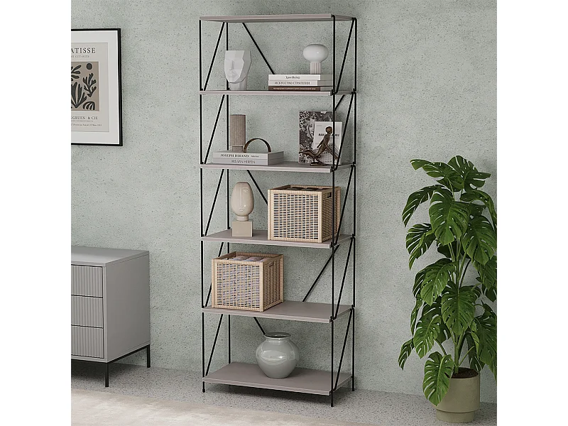 Bücherregal greige/schwarz 60x30x166.5 ravix