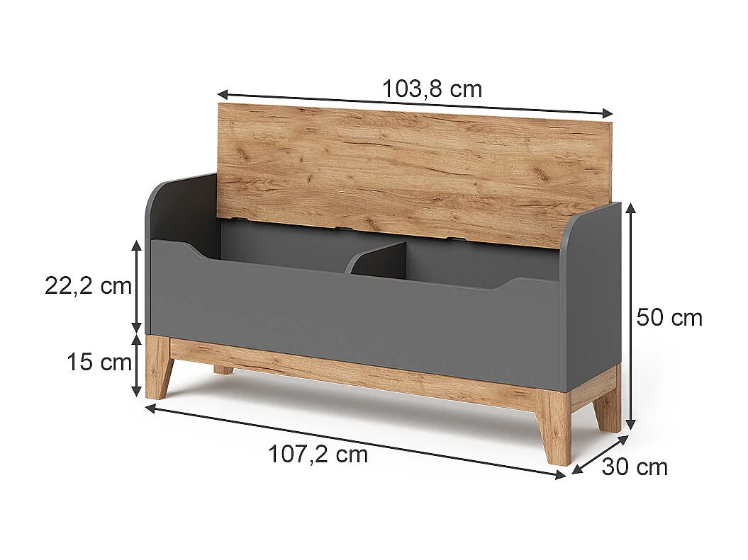 Coffre à jouets gris/artisan 107.2x30x50 malia