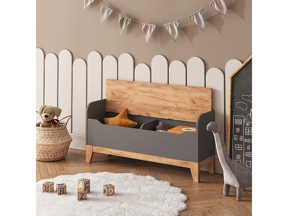 Coffre à jouets gris/artisan 107.2x30x50 malia