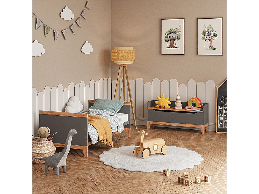 Coffre à jouets gris/artisan 107.2x30x50 malia