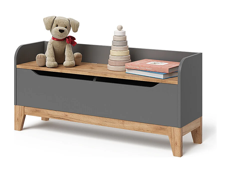 Coffre à jouets gris/artisan 107.2x30x50 malia