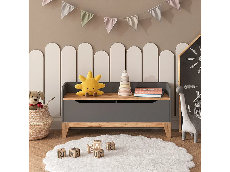 Coffre à jouets gris/artisan 107.2x30x50 malia