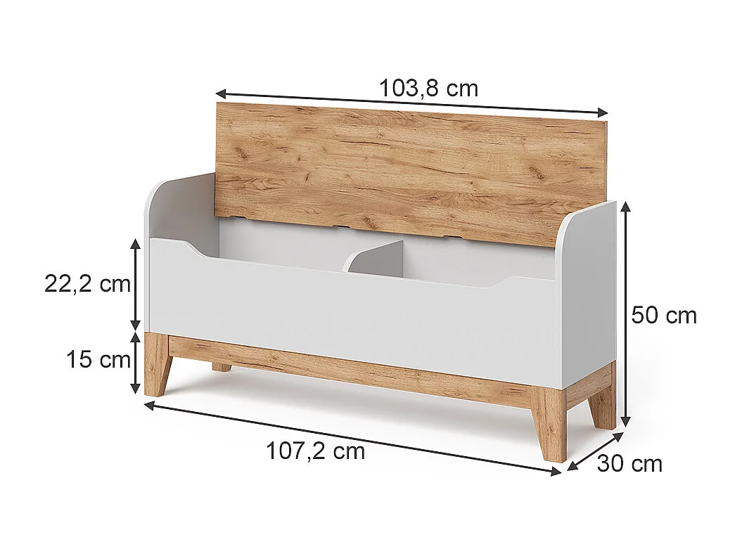 Coffre à jouets blanc/artisan 107.2x30x50 malia