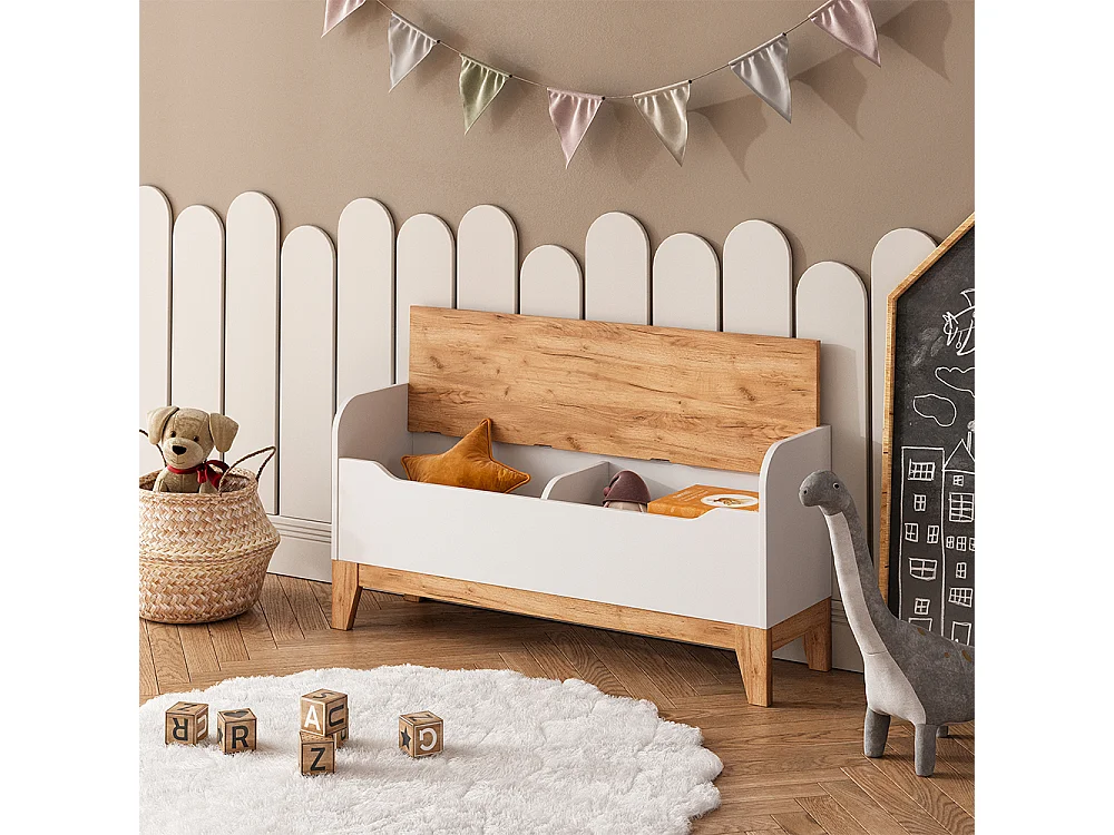 Coffre à jouets blanc/artisan 107.2x30x50 malia