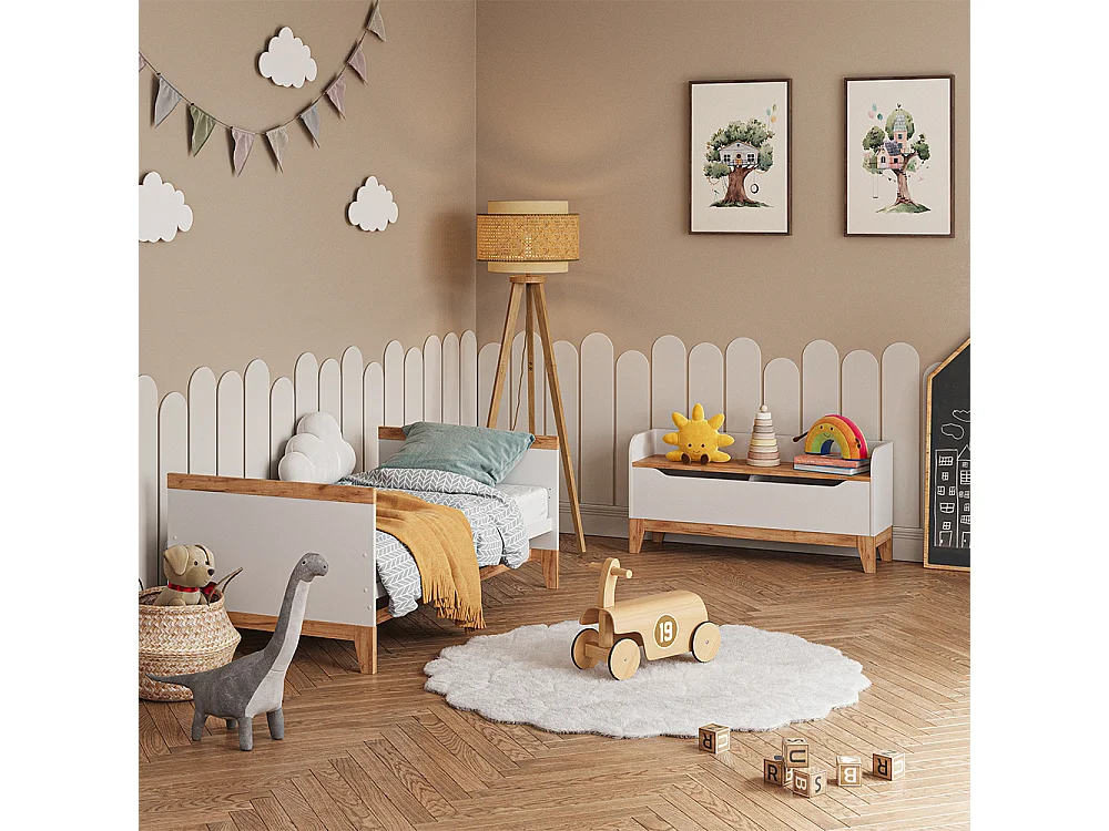 Coffre à jouets blanc/artisan 107.2x30x50 malia