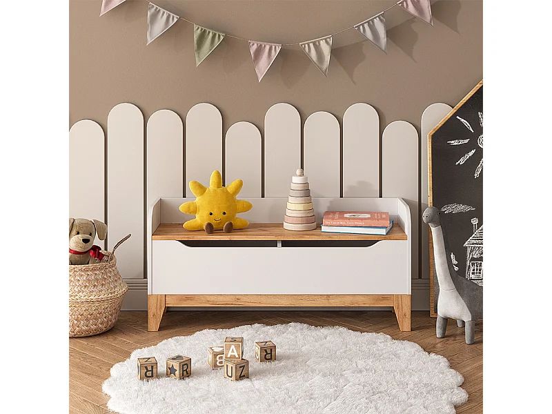 Coffre à jouets blanc/artisan 107.2x30x50 malia