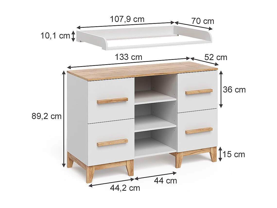 Verschoontafel wit/kunstnijverheid 133x70x98 malia