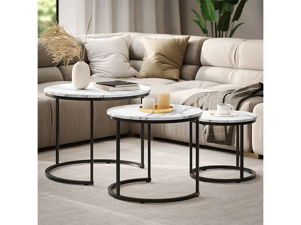 Couchtisch-Set weiß/schwarz 55x55x44.5 montreal