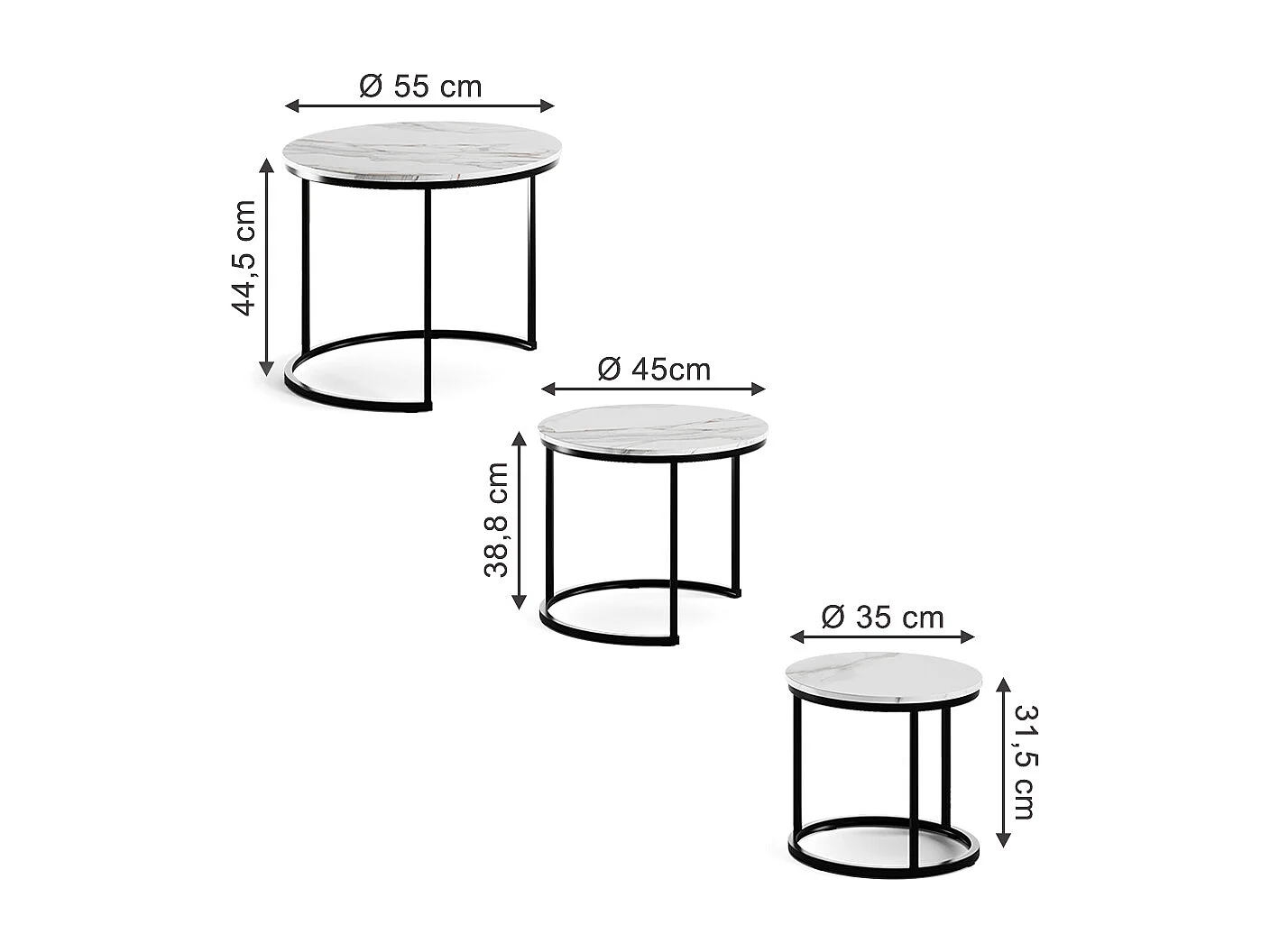 Couchtisch-Set weiß/schwarz 55x55x44.5 montreal