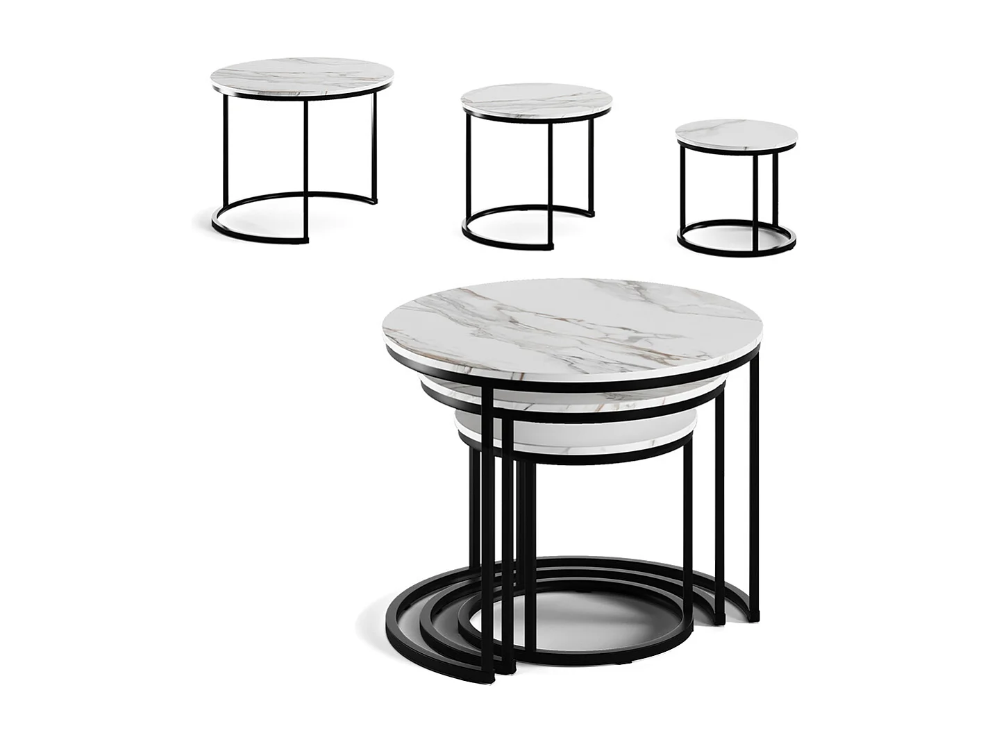 Couchtisch-Set weiß/schwarz 55x55x44.5 montreal