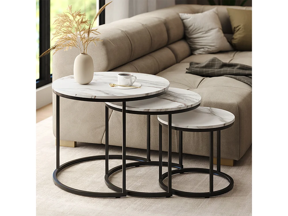 Couchtisch-Set weiß/schwarz 55x55x44.5 montreal