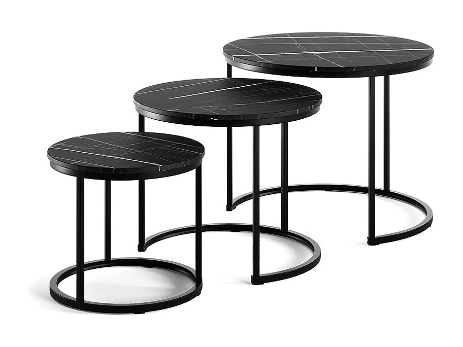 Coffee table set black marble 55x55x44.5 montreal