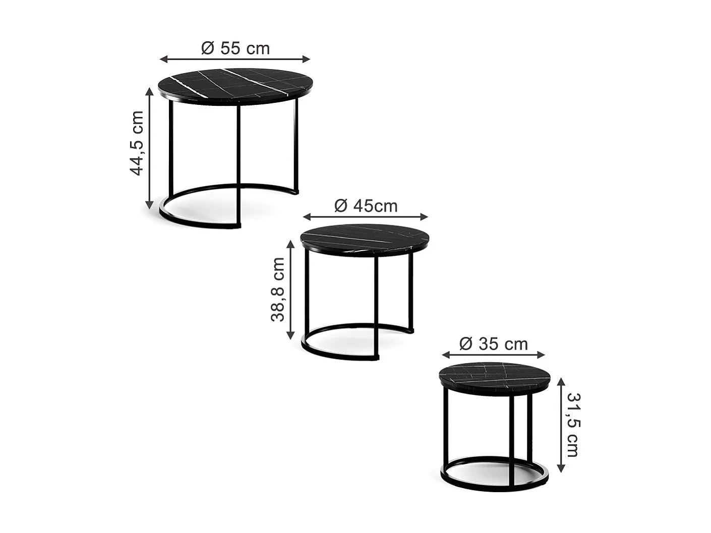 Coffee table set black marble 55x55x44.5 montreal