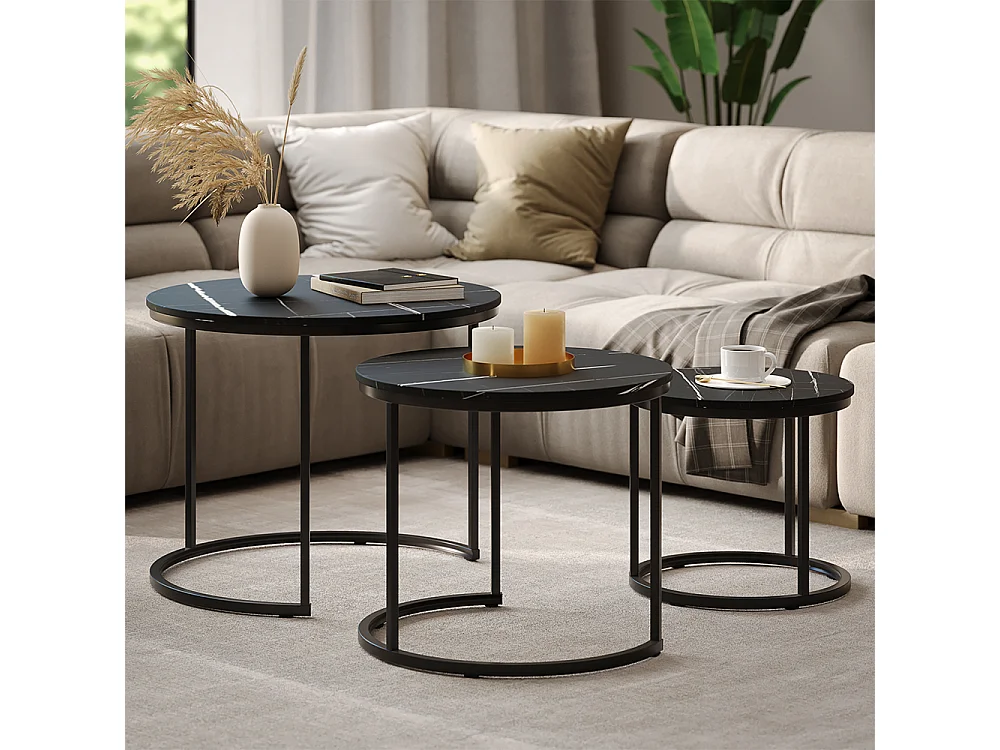 Coffee table set black marble 55x55x44.5 montreal