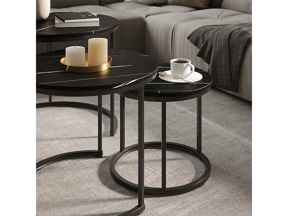 Coffee table set black marble 55x55x44.5 montreal