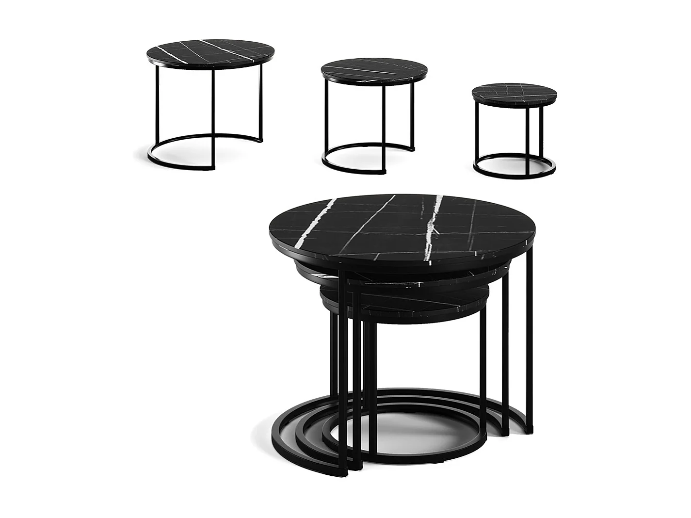 Coffee table set black marble 55x55x44.5 montreal