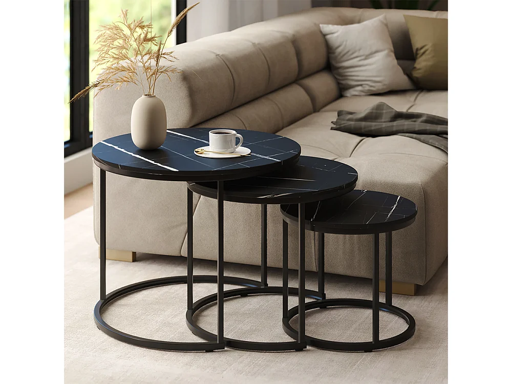 Coffee table set black marble 55x55x44.5 montreal