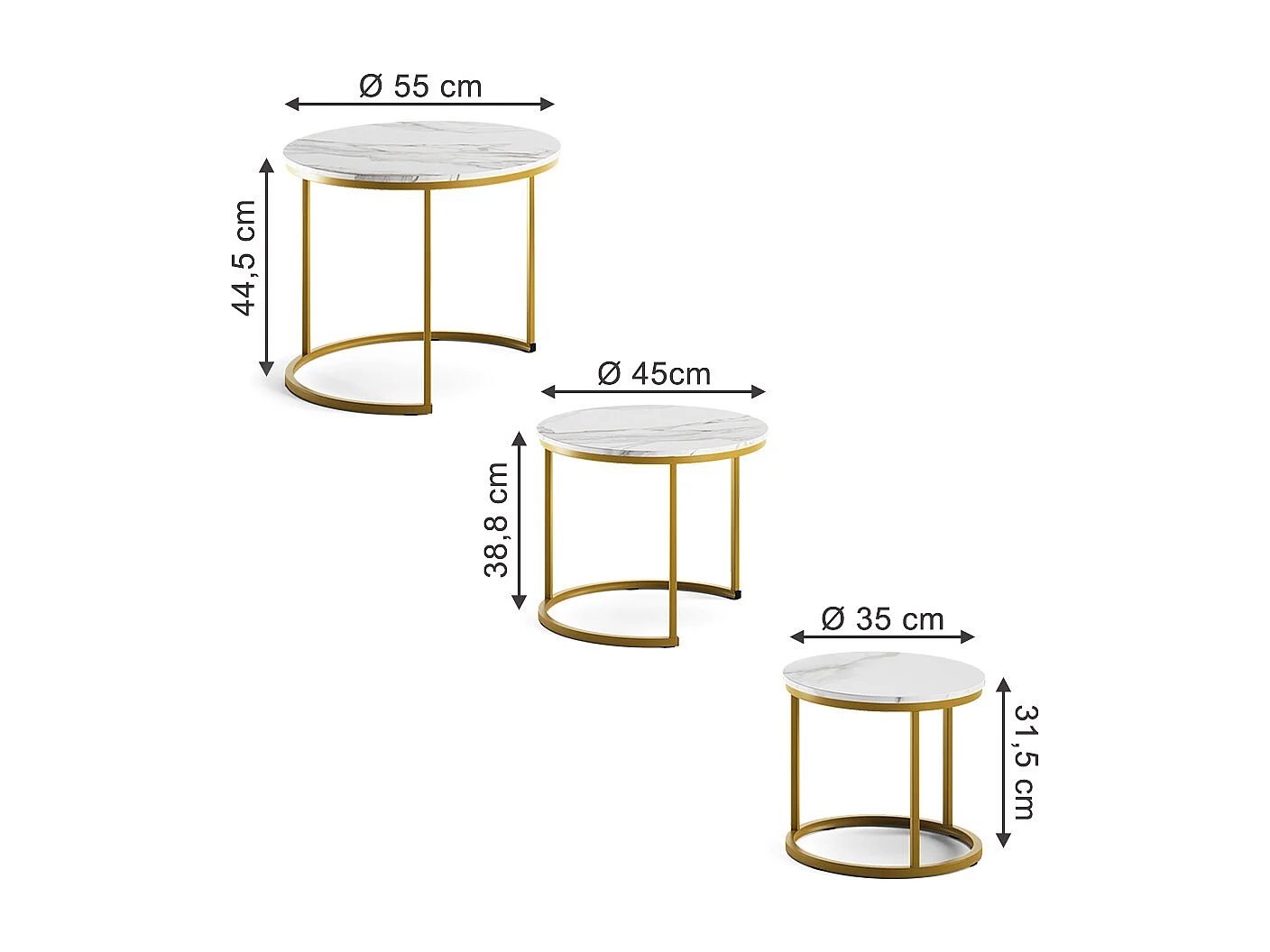Couchtisch-Set weiß/gold 55x55x44.5 montreal