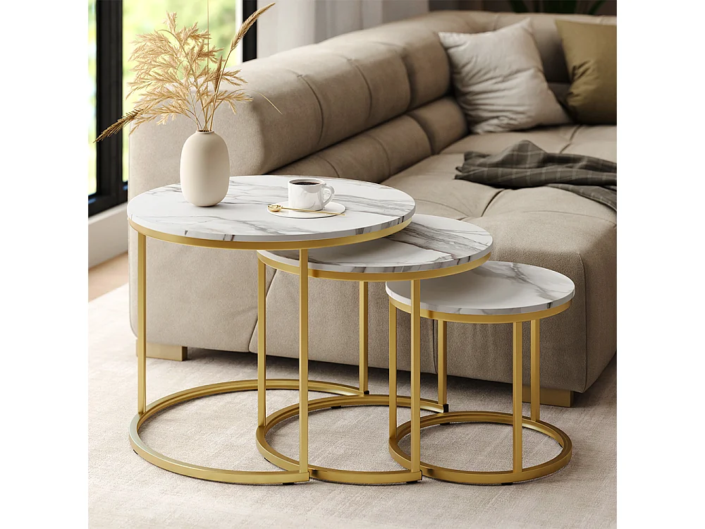 Couchtisch-Set weiß/gold 55x55x44.5 montreal