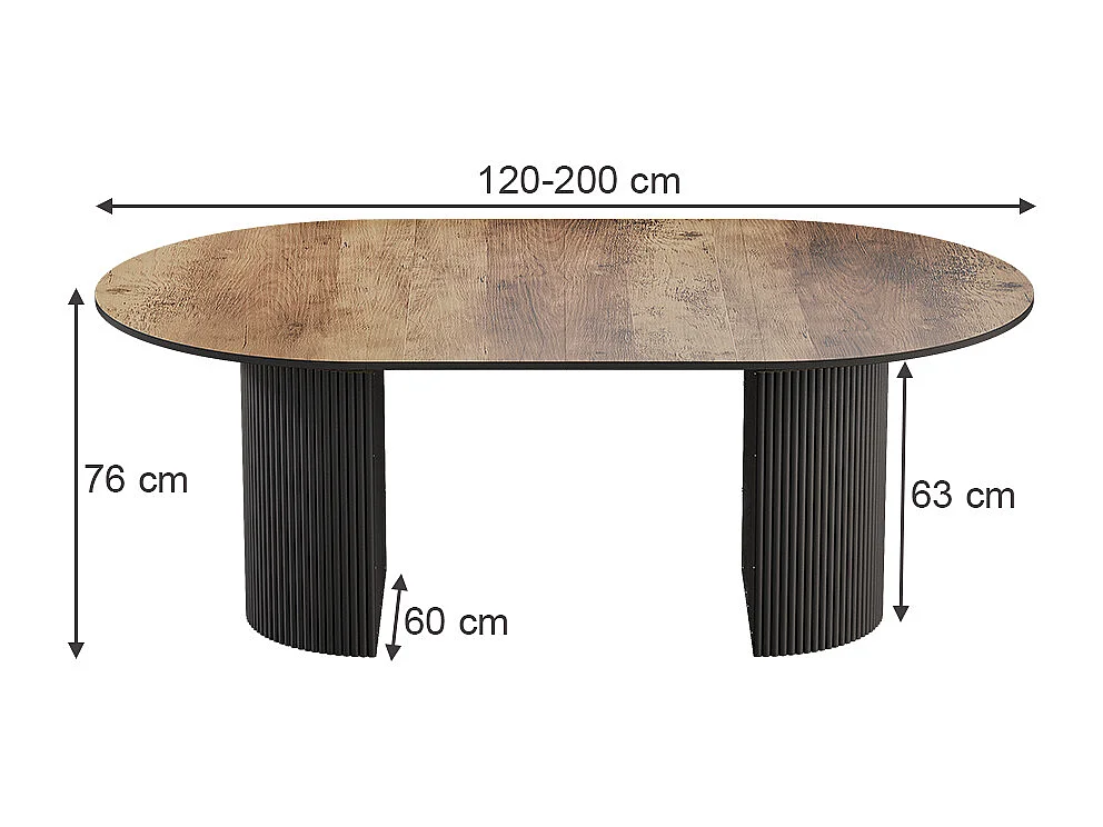 Dining table rustic oak/black 120x60x76 calero