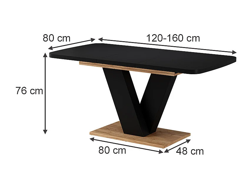 Table de salle à manger noir/chêne 120x80x77.4 fenaro