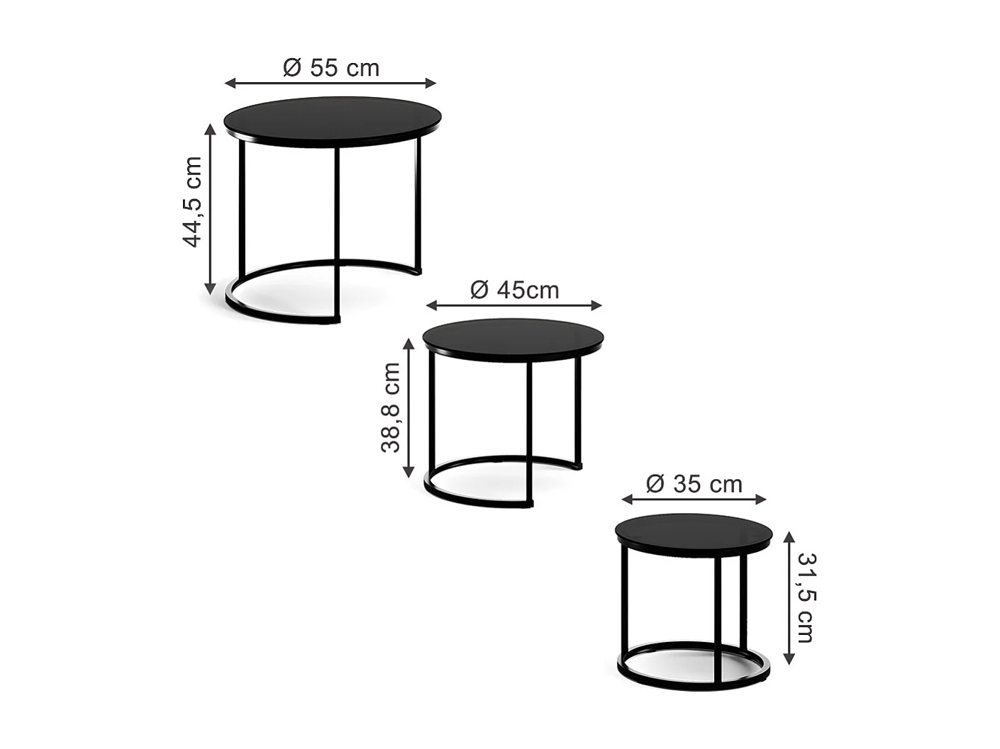 Set de tables basses verre 55x55x44.5 montreal