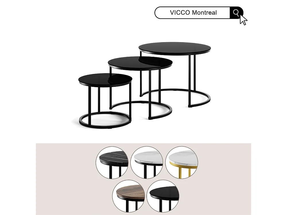 Set de tables basses verre 55x55x44.5 montreal