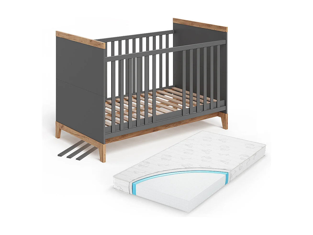 Lit bébé gris/artisan 144.1x79.7x98.4 malia