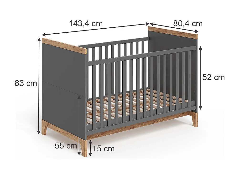 Lit bébé gris/artisan 144.1x79.7x98.4 malia