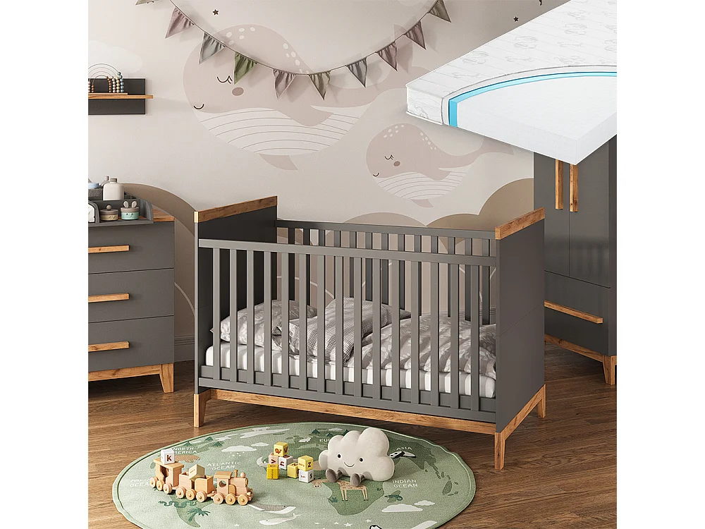 Lit bébé gris/artisan 144.1x79.7x98.4 malia