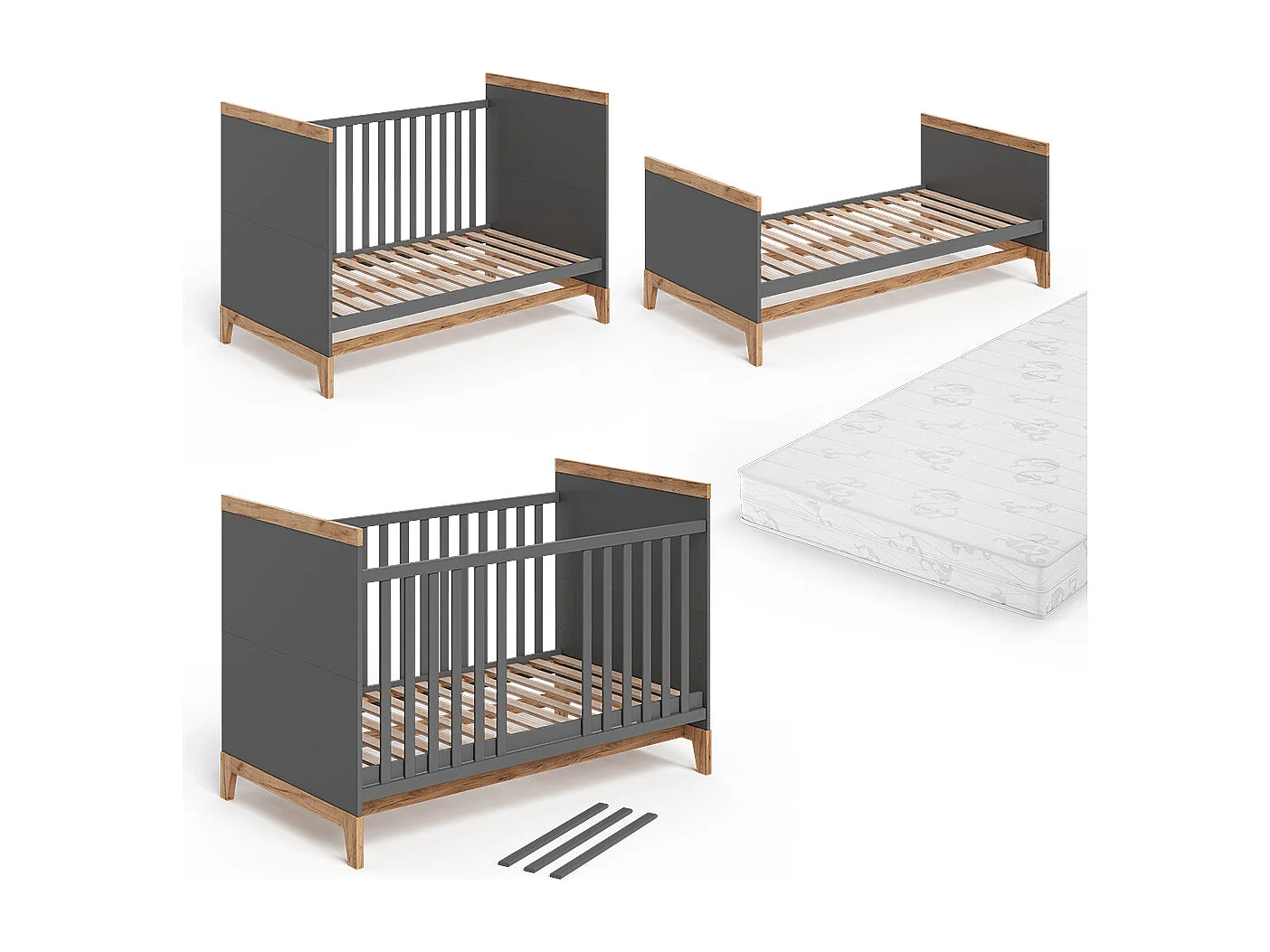 Lit bébé gris/artisan 144.1x79.7x98.4 malia