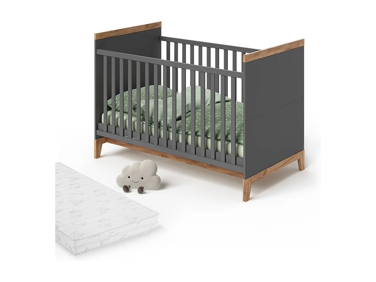 Lit bébé gris/artisan 144.1x79.7x98.4 malia