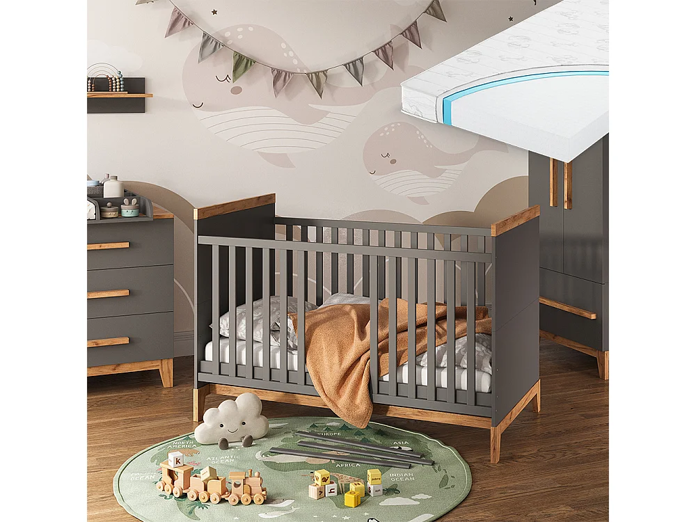 Lit bébé gris/artisan 144.1x79.7x98.4 malia