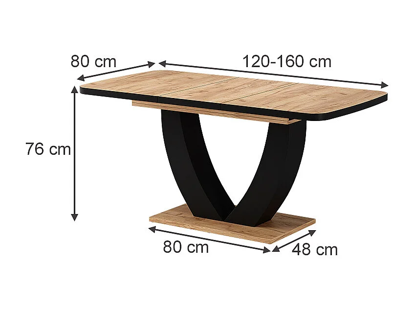 Table de salle à manger noir/chêne 120x80x77.4 fenaro