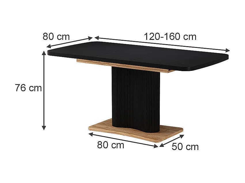Table de salle à manger noir/chêne 120x80x77.4 fenaro